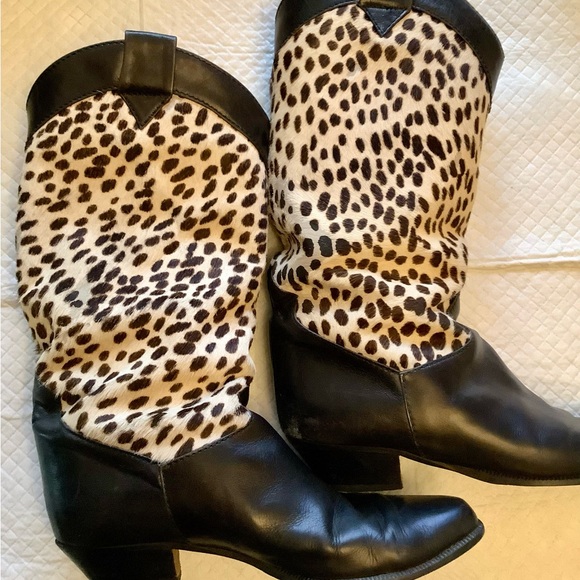 Cowgirl boots, western pony fur pattern, Italian leather, leather lined inside - Picture 3 of 15